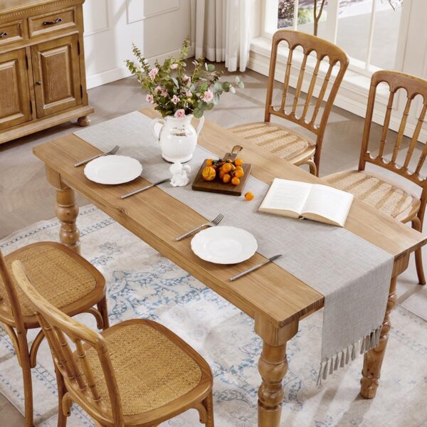 Linen Style Rustic Table Runner, Farmhouse Cotton Linen Table Runner, Boho Table Runners 72 Inches Long with Hand Tassels for Home Tabletop Decor and Everyday Use - Light Coffee, 72 Inch - Image 6