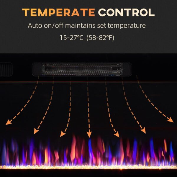 HOMCOM 60" Electric Fireplace Recessed and Wall Mounted with Remote, 750W/ 1500W Ultra-Thin Fireplace Heater and Linear Fireplace with Timer, Adjustable Flame Effect, Crystal, Black - Image 6