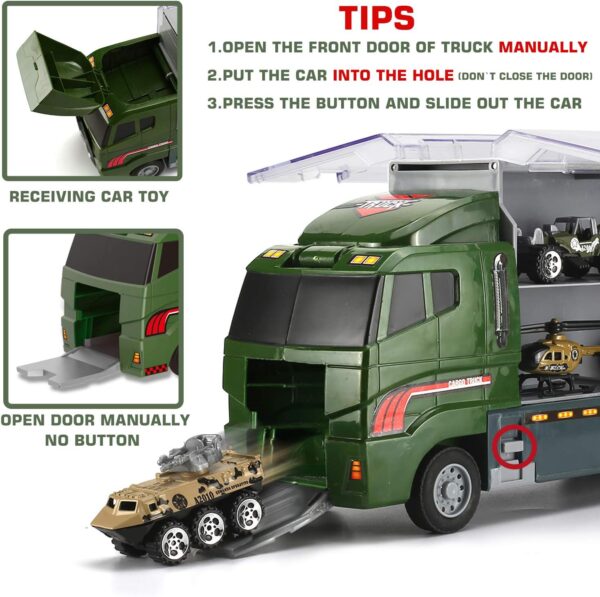 26 Pcs Military Truck with Soldier Men Set(2 in 1), Mini Die-cast Battle Car in Carrier Truck, Army Toy Double Side Transport Vehicle for Kid Child Girl Boy Play Birthday Party Favors - Image 3