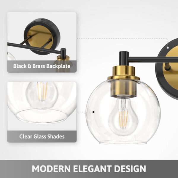 VONLUCE Bathroom Light Fixtures, 2-Light Bathroom Vanity Light with Globe Glass Shades E26 Sockets, Bathroom Lights Over Mirror for Bedroom Hallway Living Room, Black & Gold Finish - Image 3