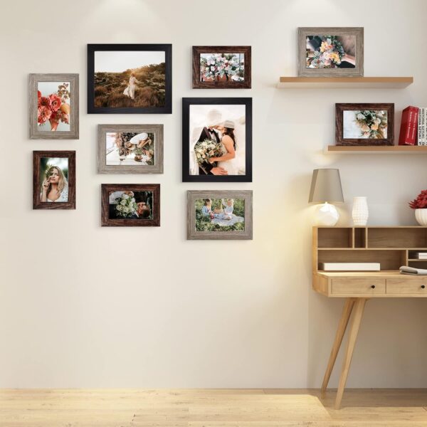 LUCKYLIFE Picture Frame Set 10-Pack, Gallery Wall Frame Collage with 8x10 5x7 4x6 Frames in 3 Different Finishes - Image 2