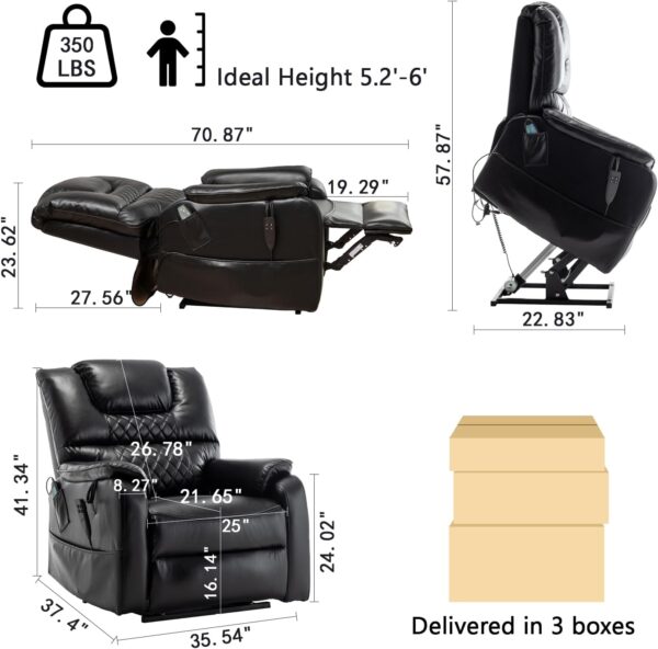 Power Lift Recliner Chair for Elderly, Upgrade Lift Massage Chair with 8-Point Massage and Lumbar Heating, Ultimate Comfort, PU Leather, Recliner Chairs for Adults Ideal Gifts, Brown - Image 2
