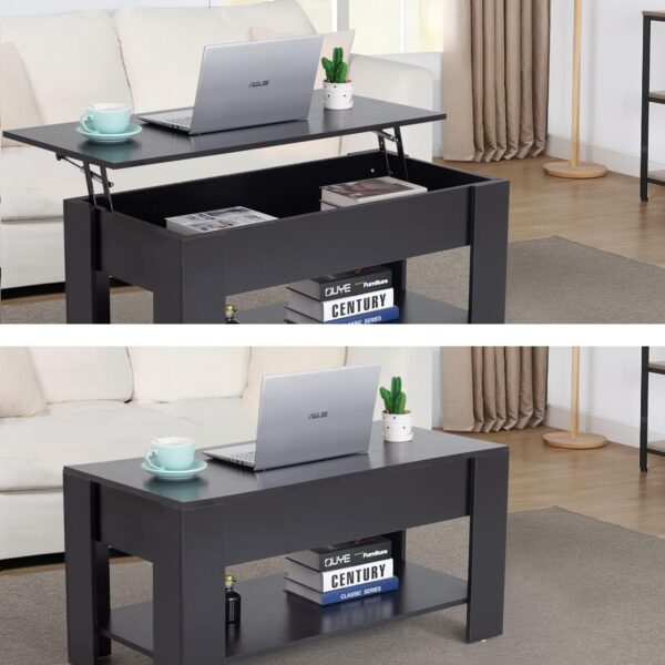 FDW Lift Top Coffee Table with Hidden Compartment and Storage Shelf Wooden Lift Tabletop for Home Living Room Reception Room Office (Black) - Image 6