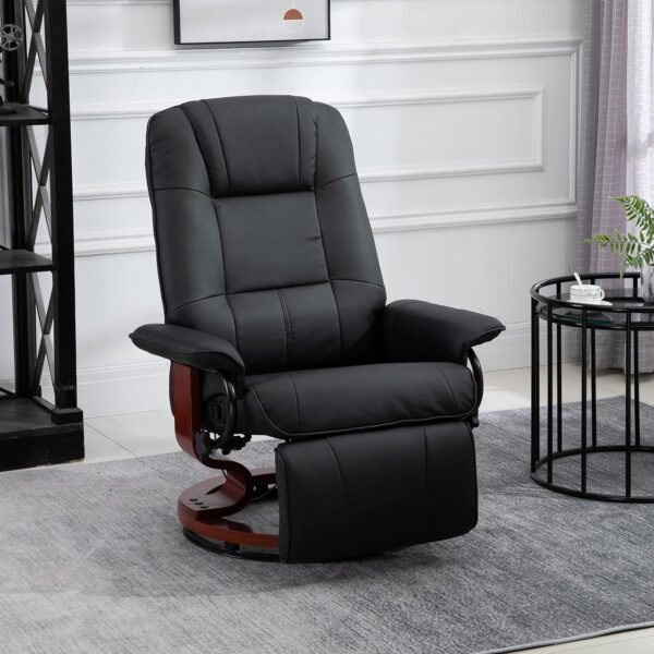 HOMCOM Faux Leather Manual Recliner, Adjustable Swivel Lounge Chair with Footrest, Armrest and Wrapped Wood Base for Living Room, Black - Image 2