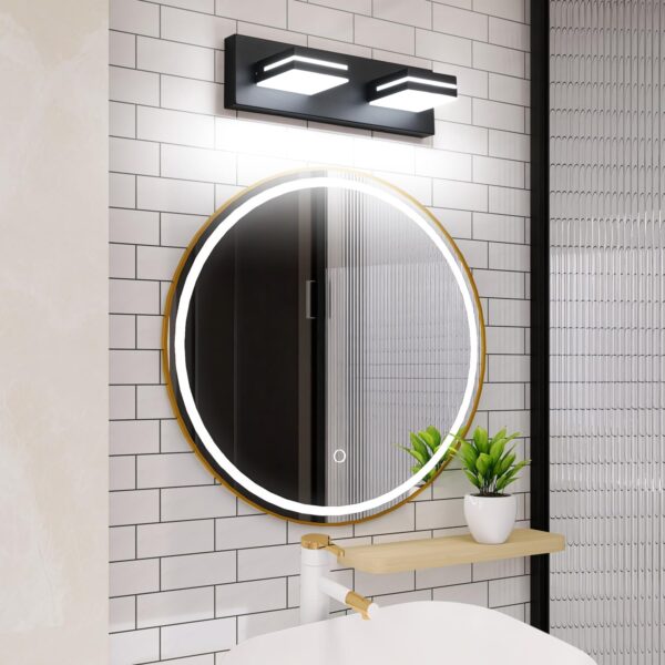 SineRise LED Modern Bathroom Vanity Light Fixtures (2-Light, 15.5-Inch), Matte Black Modern Acrylic Bathroom Wall Lighting Fixtures Over Mirror (Cool White 6000K) - Image 6
