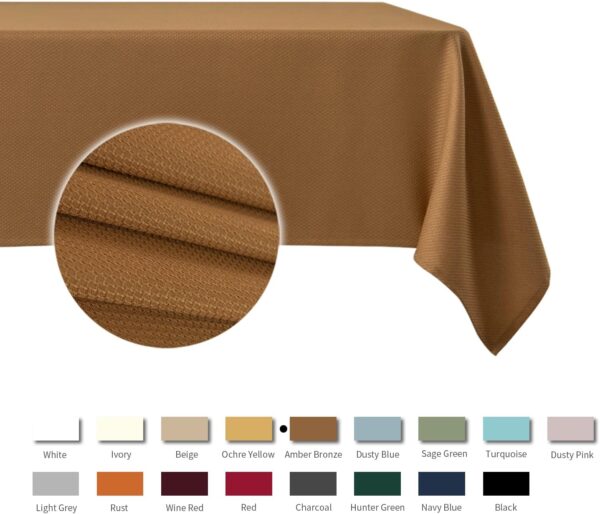 maxmill Textured Tablecloth Stain Resistant Waterproof and Wrinkle Resistant Washable Table Cloth for Dining Room Decoration Fall Harvest Thanksgiving Parties, Rectangle 60 x 120 Inch, Amber Bronze - Image 3
