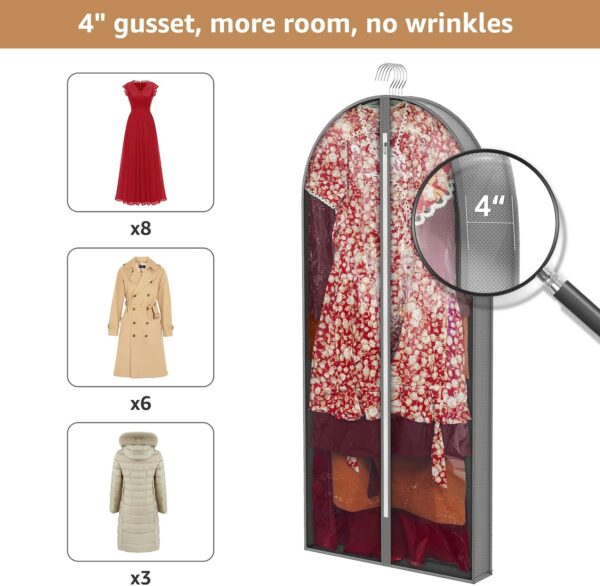 Dress Bags for Gowns Long, 60'' Garment Bags for Hanging Clothes, Dress Garment Bag, Clear Foldable Long Dress Bag for Closet Storage and Travel, 3 Pack - Image 3