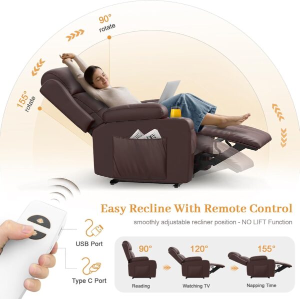 Electric Power Oversized Recliner Chair with Heat and Back Massage, Extra Wide Seat Reclining Chair Infinite Position with Storage Armrests & 2 Cup Holders for Living Room (Brown) - Image 3