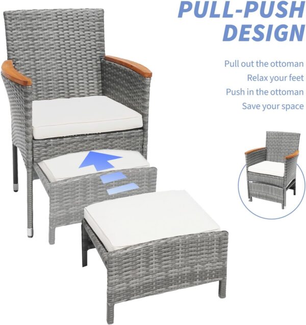 5 Piece Outdoor Patio Furniture Set with Table&Ottoman Outdoor Furniture Patio Set Bistro Wicker Patio Set of 2 Outside Lawn Chairs Conversation Sets for Porch Balcony Deck(Gray Wicker&Beige Cushion) - Image 3