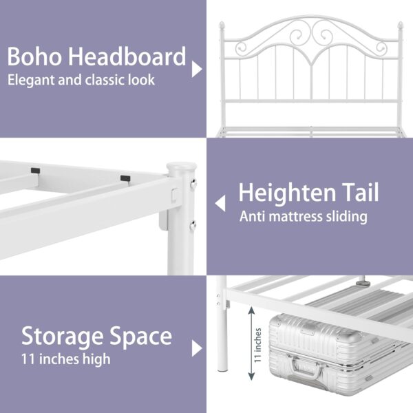 Elephance Full Size Metal Bed Frame with Vintage Headboard,11 Inches Storage Space Platform Bed No Box Spring Needed Easy Assembly,White - Image 6