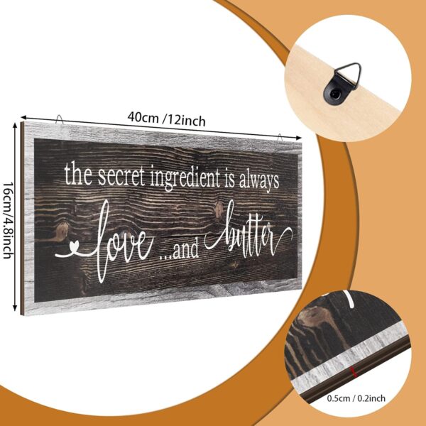 Jetec The Secret Ingredient Is Always Love and Butter Sign Funny Wood Kitchen Sign Funny Farmhouse Wall Kitchen Decor Rustic Kitchen Wall Decoration, 15.7 x 4.7 Inch(Brown) - Image 2