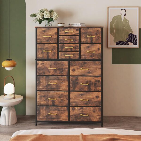Finnhomy 16 Drawers Dresser for Bedroom, Tall Dressers & Chests of Drawers with Wood Top, Large Fabric Storage Dresser for Bedroom/Living Room/Entryway/Closet, 38" W x 11.8" D x 57.1" H, Black - Image 2