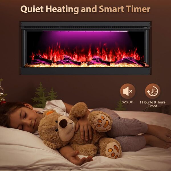 3 Sided Electric Fireplace, 80 inch Smart WiFi Fireplace Inserts for Bedroom, Wall Eletric Fire Place Heater with 251 RGB LED Flame, Remote Control, Log, Crystals - Image 6