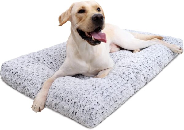 KSIIA Washable Dog Bed Deluxe Plush Dog Crate Beds Fulffy Comfy Kennel Pad Anti-Slip Pet Sleeping Mat for Large, Jumbo, Medium, Small Dogs Breeds, 47" x 29", Gray
