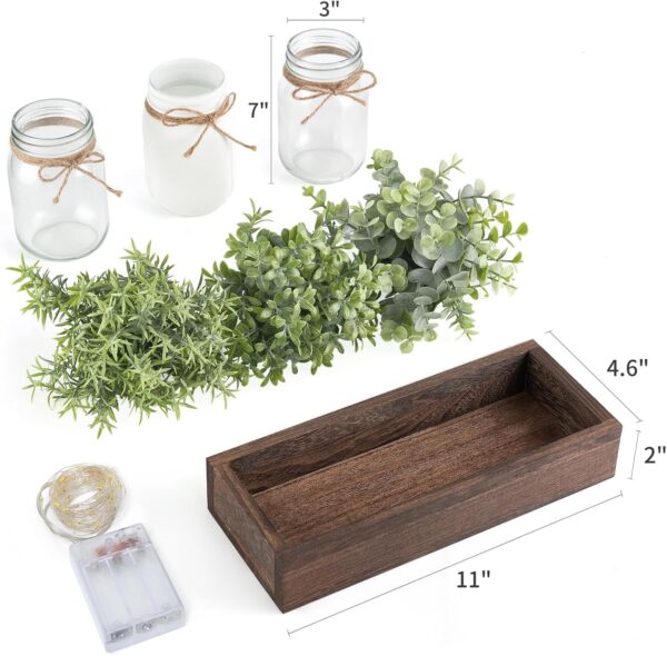 Mkono Mason Jar Table Centerpiece for Dining Room Farmhouse Lighted Dining Coffee Table Decor Wood Tray with 3 Mason Jars Table Summer Centerpiece Decor for Dining Room Bathroom Kitchen, White - Image 5