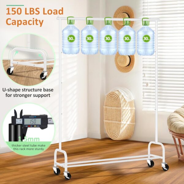 SLEEPING LAMB Heavy Duty Clothes Racks for Hanging Clothing Rack, 43" Wide Rolling Garment Rack Metal Wardrobe Rack with Wheels Closet Hanger Rack for Coats, Shirts, Dress, (White) - Image 3