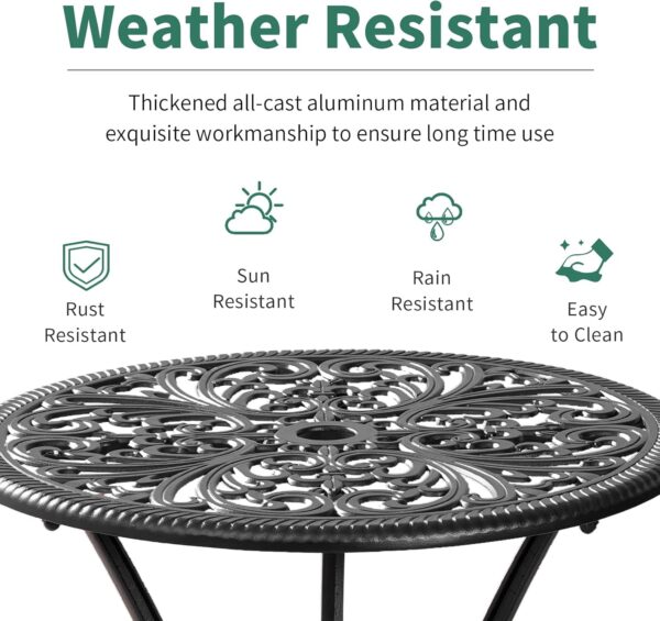 Bistro Table and Chairs Set of 2 with Umbrella Hole,Cast Aluminum Patio Bistro Sets 3 Piece,Outdoor Bistro Table Set,Patio Furniture Set for Front Porch Set,Garden(Butterfly Black) - Image 3