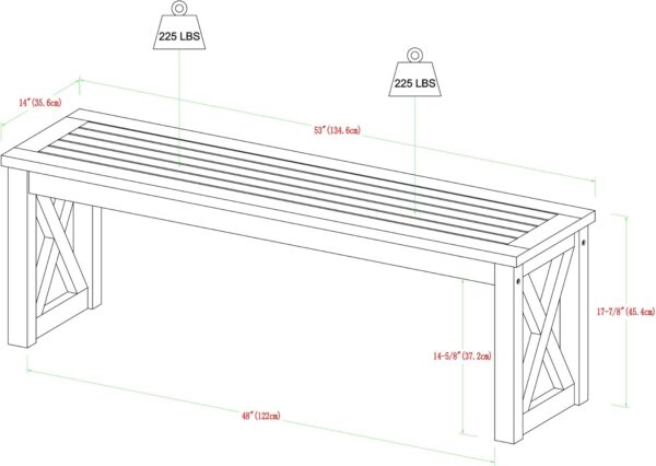 Walker Edison Roanoke Modern Solid Acacia Wood X Frame Outdoor Bench, 52 Inch, Brown - Image 3