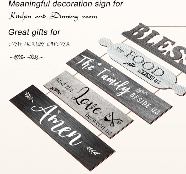 Bless The Food Before Us Sign Farmhouse Kitchen Wall Decor Rustic Dining Room Wall Art Dining Room Decorations Collage Art Wooden Rustic Country Vintage Kitchen Hanging Wood Signs (Gray) - Image 5