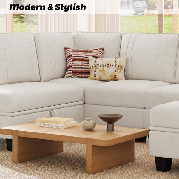 Belffin 4 Seater Sectional Sofa with Reversible Chaise, Velvet L Shaped Sofa Sectional Couch with Convertible Storage Ottoman Black - Image 6