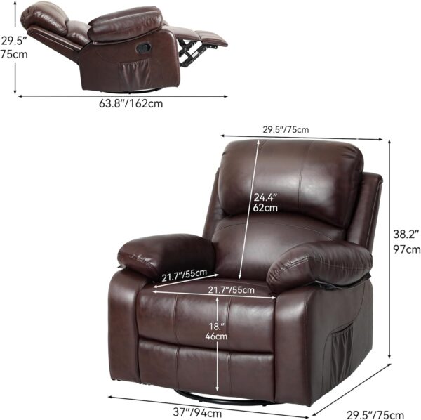YITAHOME Oversized Rocker Recliner Chair with Heat and Massage, Lazy Boy Recliner with Overstuffed Armrest, Rocking Function and Side Pocket, Faux Leather Manual Reclining Chair for Living Room,Brown - Image 3