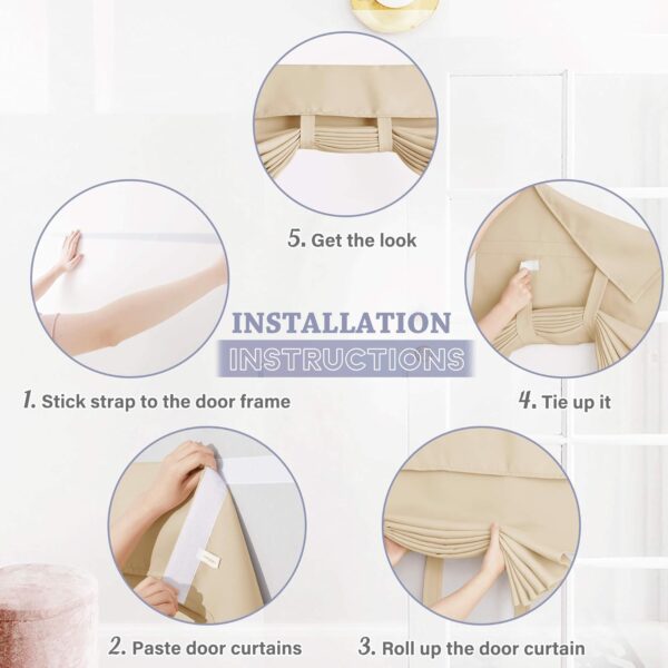 RYB HOME Door Curtains Blackout - Self Stick Tie Up Shades Tricia Window Blinds Light Block Insulating Sidelight, W 26 x L 69 inches, 1 Panel, Biscotti Beige - Image 2