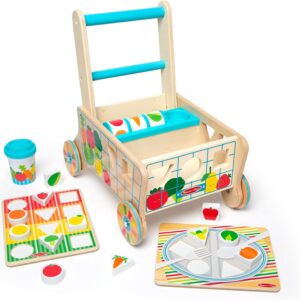 Melissa & Doug Wooden Shape Sorting Grocery Cart Push Toy and Puzzles - Pretend Play Grocery Toys, Sorting And Stacking Toys For Infants And Toddlers Ages 1+ - FSC-Certified Materials
