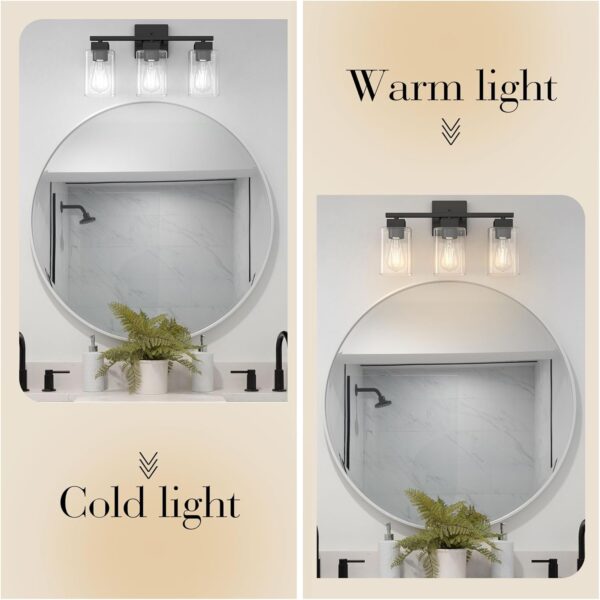 Espird Black Bathroom Vanity Light - 3 Light Bathroom Light Fixture Square Design & UL Certification, Bathroom Lighting Fixtures Over Mirror, Modern Matte Black Vanity Light for Bathroom & Restroom - Image 4