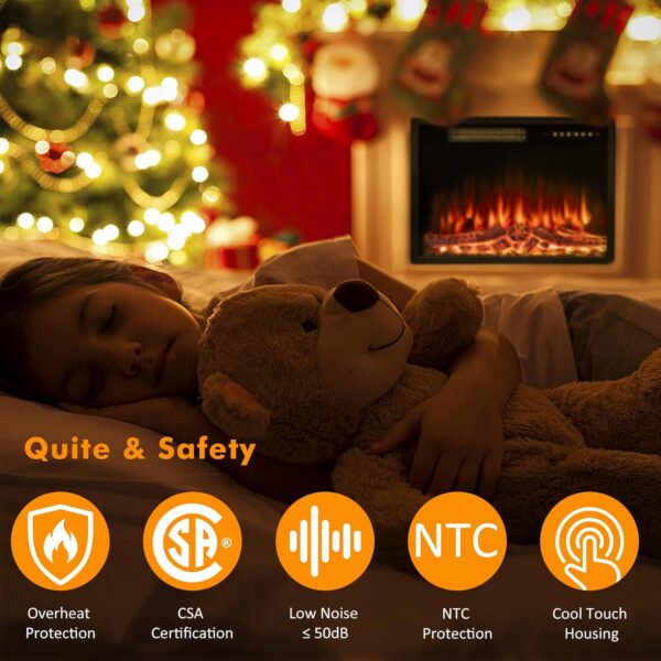 BOSSIN 23 inch Electric Fireplace Insert with Stove Heater for TV Stand,LED Realistic Flame,Recessed Mounted Fireplace Heater with Remote Control,Fireplace with Adjustable Flame, Timer 750/1500W - Image 3