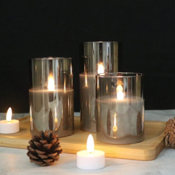 GenSwin Gray Glass Battery Operated Flameless Led Candles with 10-Key Remote and Timer, Real Wax Candles Warm White Flickering Light for Home Decoration(Set of 3) - Image 5