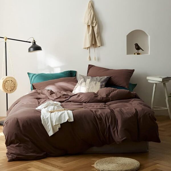 Duvet Cover Set Queen Size Brown Duvet Cover Solid Mocha Coffee Color Bedding Duvet Cover 3 Pieces Minimalist Soft Microfiber Comforter Cover with Zipper Ties Gift for Men Women - Image 2