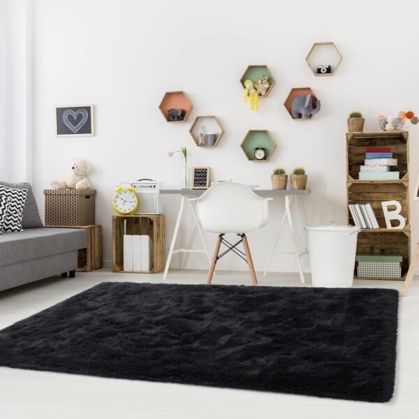 Noahas Fluffy Bedroom Rug Carpet,4x5.3 Feet Shaggy Fuzzy Rugs for Bedroom,Soft Rug for Kids Room,Plush Nursery Rug for Baby,Thick Black Area Rugs for Living Room,Cute Room Decor for Girls Boys - Image 6