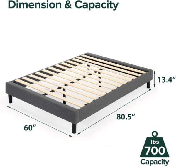 Zinus Curtis Upholstered Platform Bed Frame, Mattress Foundation, Wood Slat Support, No Box Spring Needed, Easy Assembly, Grey, Queen - Image 2