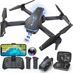 Drone with 1080P Camera for Beginners and Kids, Foldable Remote Control Quadcopter with Voice Control, Gestures Selfie, Altitude Hold, One Key Start, 3D Flips, 2 Batteries, Toy for Boys Girls