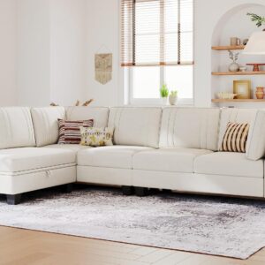 Belffin 4 Seater Sectional Sofa with Reversible Chaise, Velvet L Shaped Sofa Sectional Couch with Convertible Storage Ottoman Black