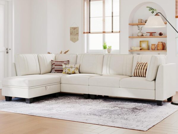 Belffin 4 Seater Sectional Sofa with Reversible Chaise, Velvet L Shaped Sofa Sectional Couch with Convertible Storage Ottoman Black