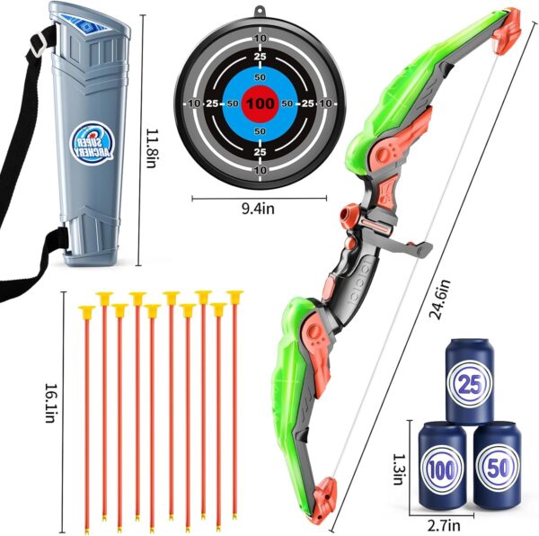 TEMI Bow and Arrow for 3 4 5 6 7 8 9 10 Year Old Kids Boys, LED Light Up Archery Toy with 10 Suction Cup Arrows, 4 Target & Quiver, Indoor Outdoor Activity Toys, Birthday Gift Toys for Kids Boys Girls - Image 2