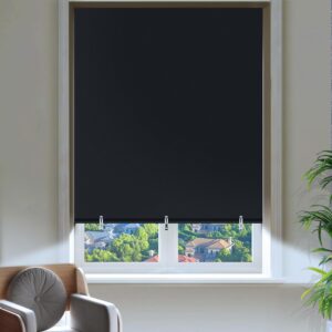Blackout Curtains for Bedroom, Self Adhesive Indoor Blackout Blinds, No Drilling or Tools, UV Protection, Portable Roller Window Shades for Living Room Office or RV Travel (36" W*72" H, Black)