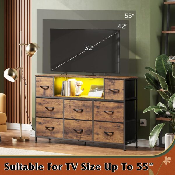 WLIVE Dresser for Bedroom, TV Stand for Bedroom for 55 inch TV with Charging Station and LED Lights, Fabric Chest of Drawers with Open Shelves, 8 Drawers Dressers for Living Room, Closet - Image 7
