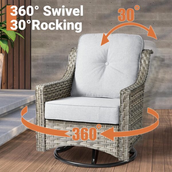 ovios 6 Piece Outdoor Patio Furniture with Cozy Comfortable Swivel Chair,Rattan Wicker Coversation Couch Set with 3 Seater Sofa,Sectional Set for Outside Patio Balcony Backyard Pool,Light Grey - Image 4