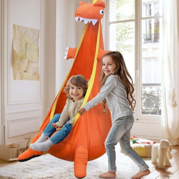 iPlay, iLearn Kids Pod Swing Set, Toddler Dino Swing Toys, Child Dinosaur Porch Hammock, Hanging Tree Tent for Indoor Outdoor Backyard Playground, Sensory Birthday Autism Gift 3 4 5 6 7 8 Year Old Boy - Image 5