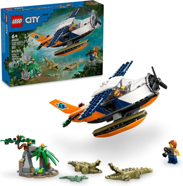 LEGO City Jungle Explorer Water Plane Toy Building Set, Buildable Seaplane for Boys and Girls Ages 6 and Up, Fun Summer Toy or Kids Gift Idea with 2 Minifigures, a Frog and 3 Crocodile Figures, 60425