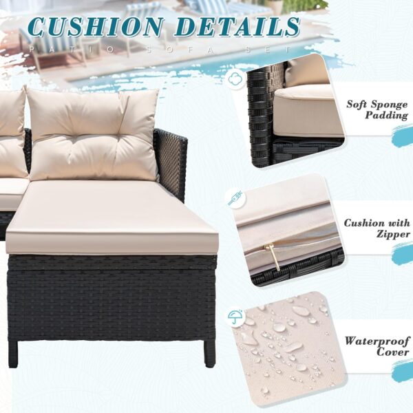 Greesum 3 Piece Patio Furniture Set Outdoor Wicker Rattan Sectional Sofa with Cushions & Coffee Table for Yard, Garden, Porch, Poolside, Beige - Image 4