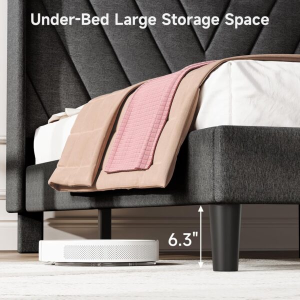 Queen Bed Frame with Headboard, Adjustable Upholstered Platform Bed Frame with Type-C&USB Ports, Wingback Storage Headboard, Solid Wood Slats Support, No Box Spring Needed, Dark Gray - Image 7