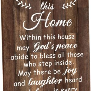 House Warming Gifts Bless this Home Wall Decor House Blessing Plaque Farmhouse Entryway Sign Wood Rustic Sign for Living Room Bedroom Homeowner Gift Religious Decoration(Brown, 13.8 x 11 Inches)