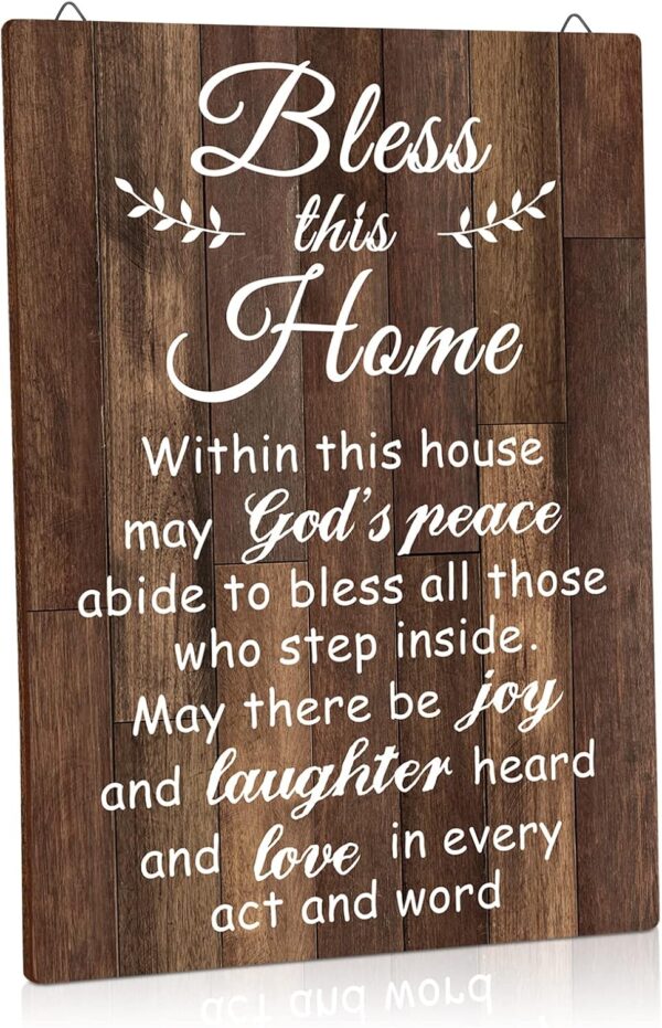 House Warming Gifts Bless this Home Wall Decor House Blessing Plaque Farmhouse Entryway Sign Wood Rustic Sign for Living Room Bedroom Homeowner Gift Religious Decoration(Brown, 13.8 x 11 Inches)