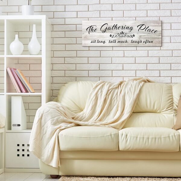 Jetec The Gathering Place Wooden Sign Rustic Farmhouse Home Decor Sign Kitchen Wall Sign Wooden Family Sign Wall Art Decor Sign for Dining Room Home Decor (White) - Image 5