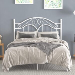 Elephance Full Size Metal Bed Frame with Vintage Headboard,11 Inches Storage Space Platform Bed No Box Spring Needed Easy Assembly,White