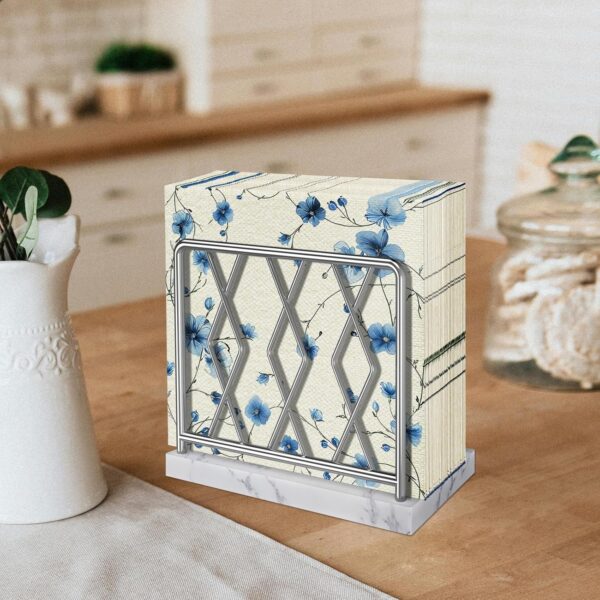 Napkin Holder for Table, Elegant Marble Standing Napkin Dispenser for Kitchen Dining Modern Cocktail Picnic Bar, Metal Tissue Holders for kitchen Suitable for All Dining Room Decors Sliver - Image 2