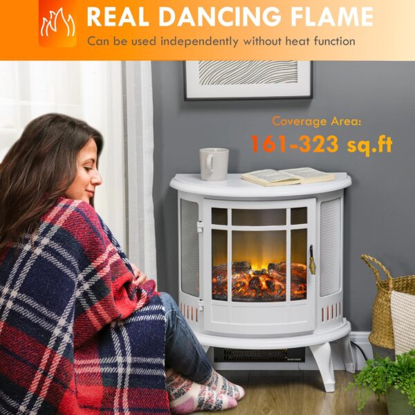 HOMCOM 22" Electric Fireplace Stove, Freestanding Electric Fire Place Heater with Realistic LED Flame, Adjustable Temperature, 1500W, White - Image 3